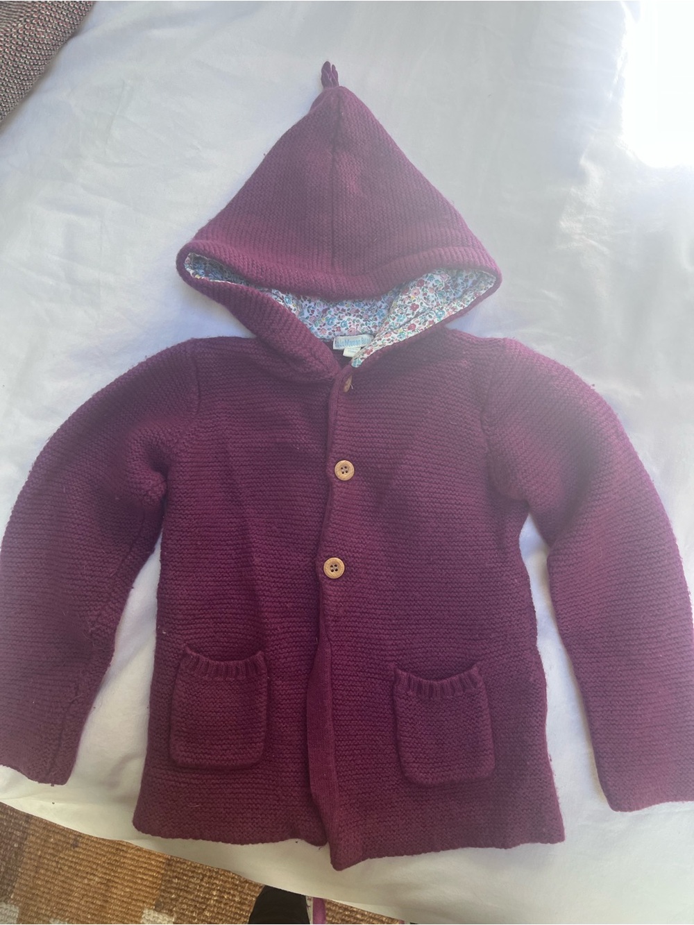 Kids Hooded Knit lambswool Cardigan Sweater - Burgundy